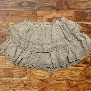 American Eagle Outfitters Taupe Tiered Lace-Trim Skater Skirt